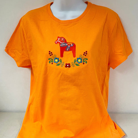 Dala Horse & Flowers on Orange Sherbet T-shirt