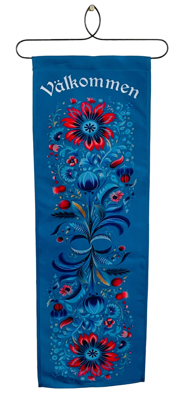 Välkommen Teal Folk Art Wall Hanging