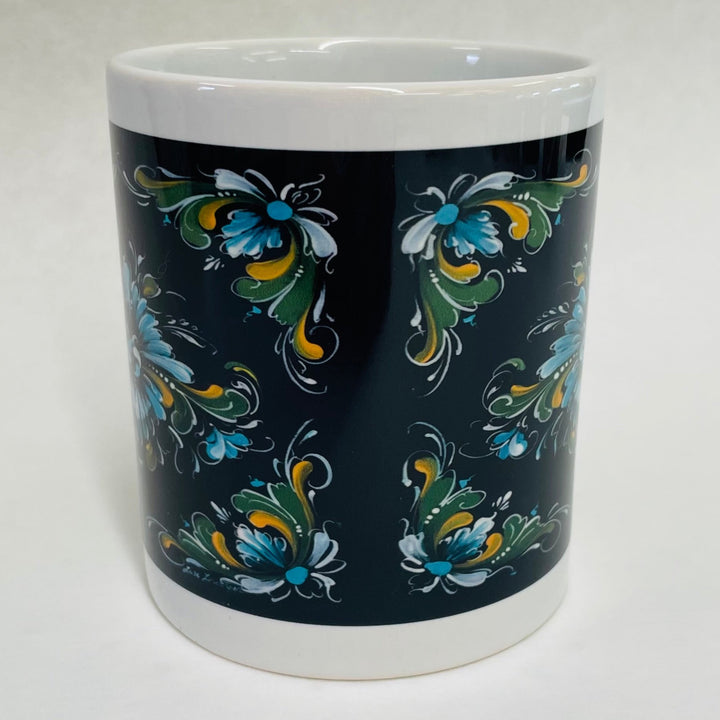 Lise Lorentzen Black Rosemaling coffee mug