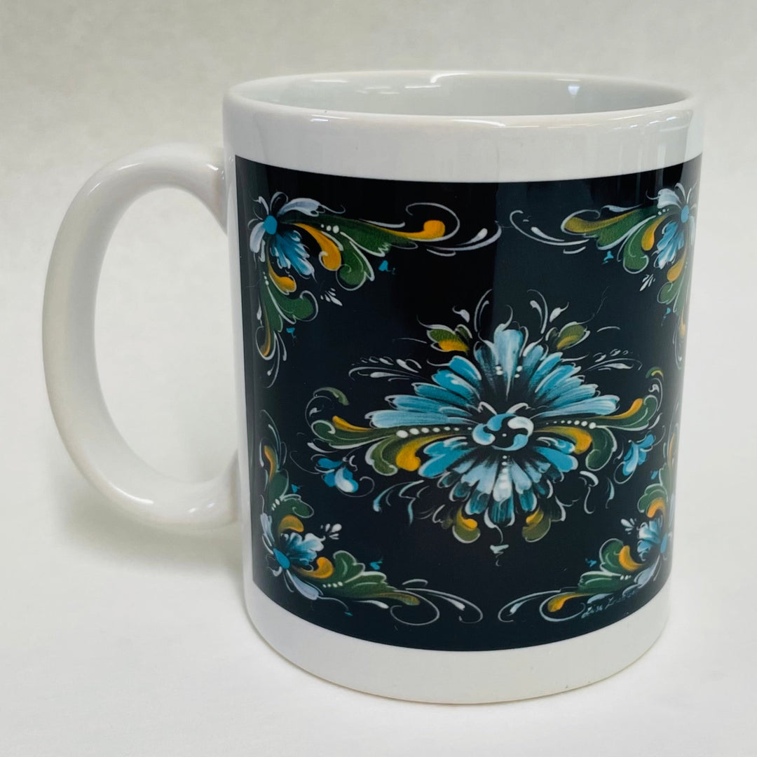 Lise Lorentzen Black Rosemaling coffee mug