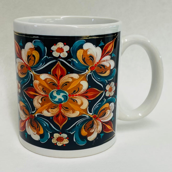 Lise Lorentzen Black Rosemaling coffee mug