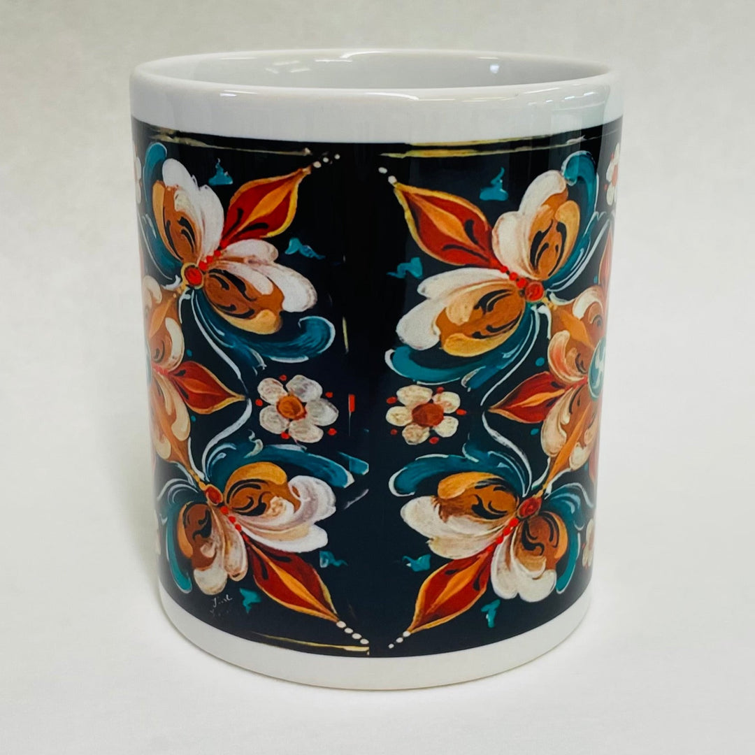 Lise Lorentzen Black Rosemaling coffee mug