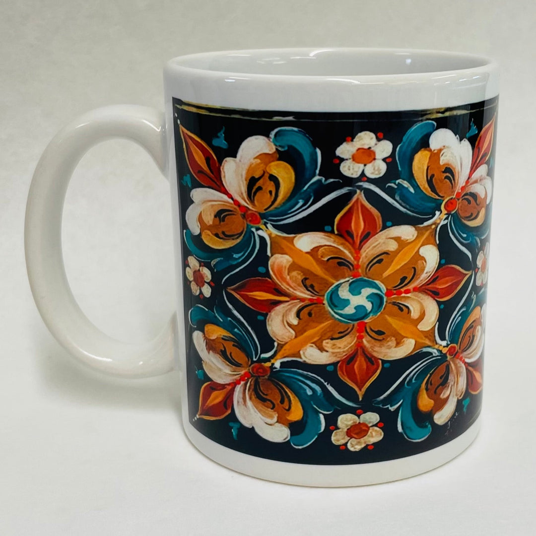 Lise Lorentzen Black Rosemaling coffee mug