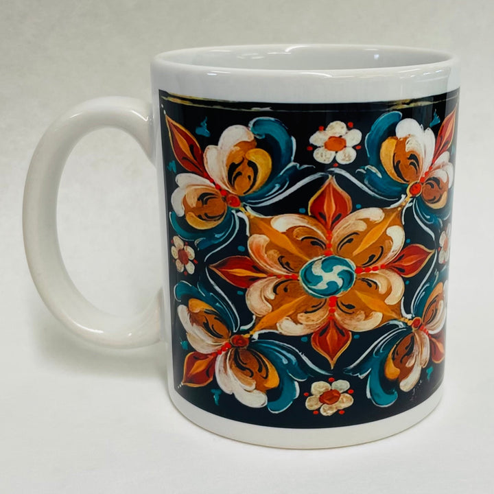 Lise Lorentzen Black Rosemaling coffee mug