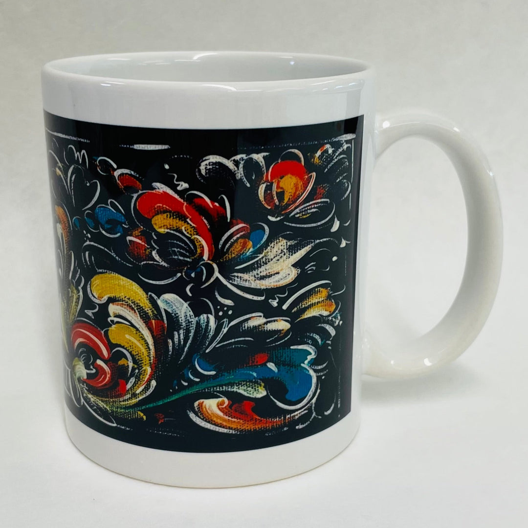 Lise Lorentzen Black Rosemaling coffee mug