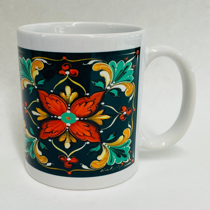 Lise Lorentzen Black Rosemaling coffee mug