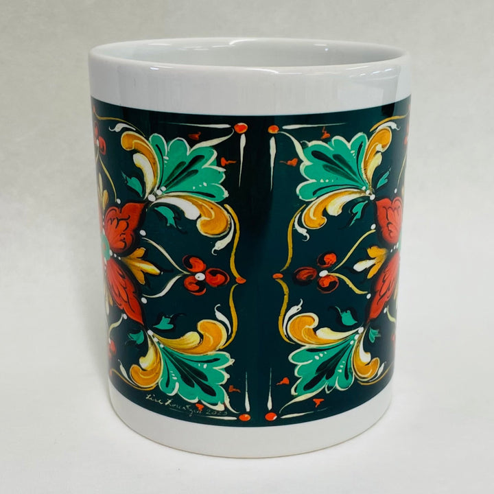 Lise Lorentzen Black Rosemaling coffee mug