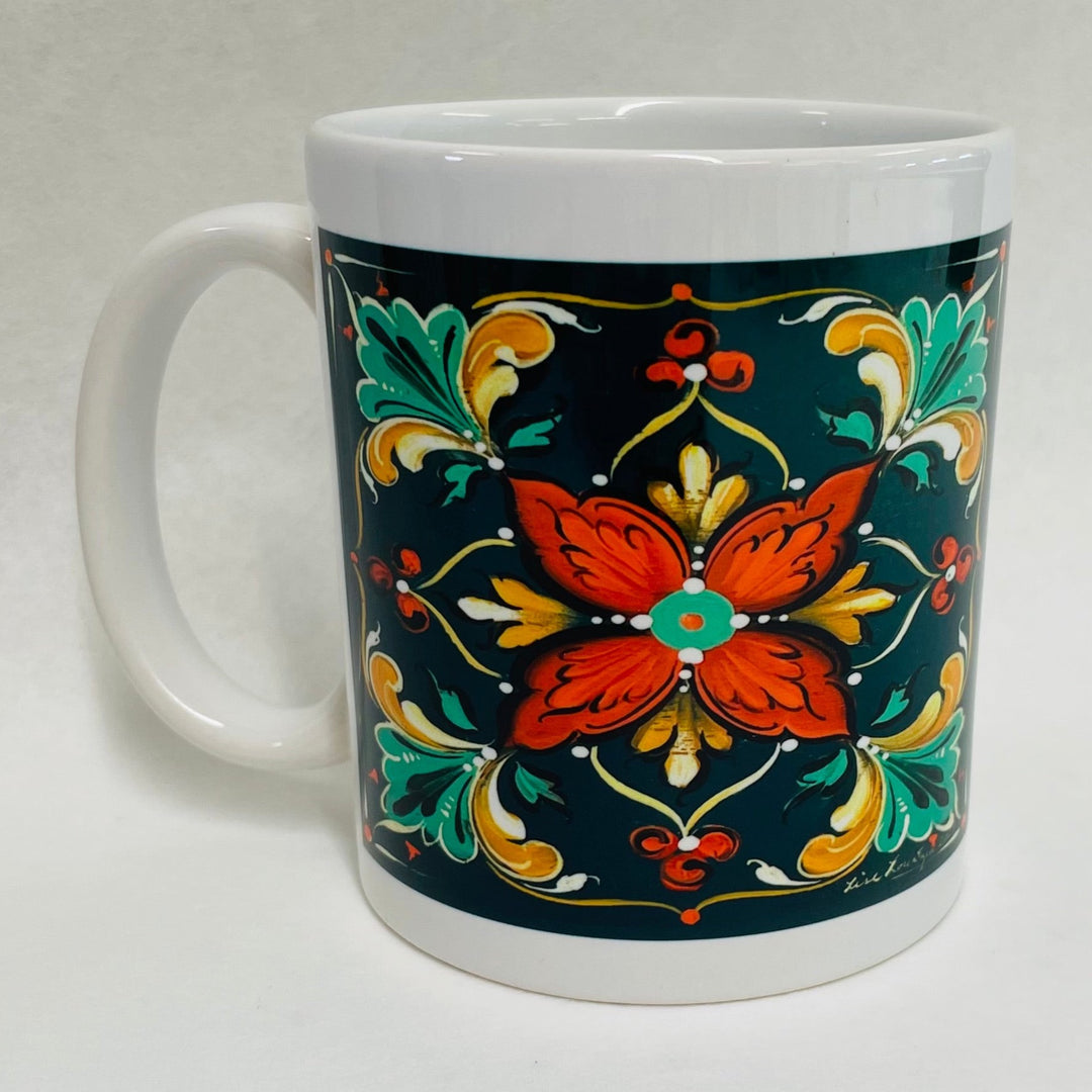 Lise Lorentzen Black Rosemaling coffee mug