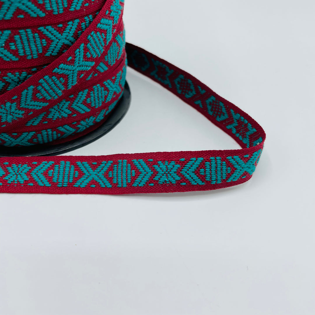 Fabric Ribbon Trim by the yard - Burgundy & green