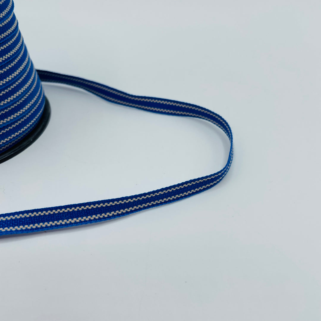 Fabric Ribbon Trim by the yard - Royal blue & White stripe