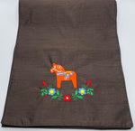 Dala Horse & Flowers Embroidered on 71" Brown Runner