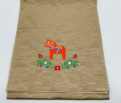 Dala Horse & Flowers Embroidered on 71" Gold  Runner