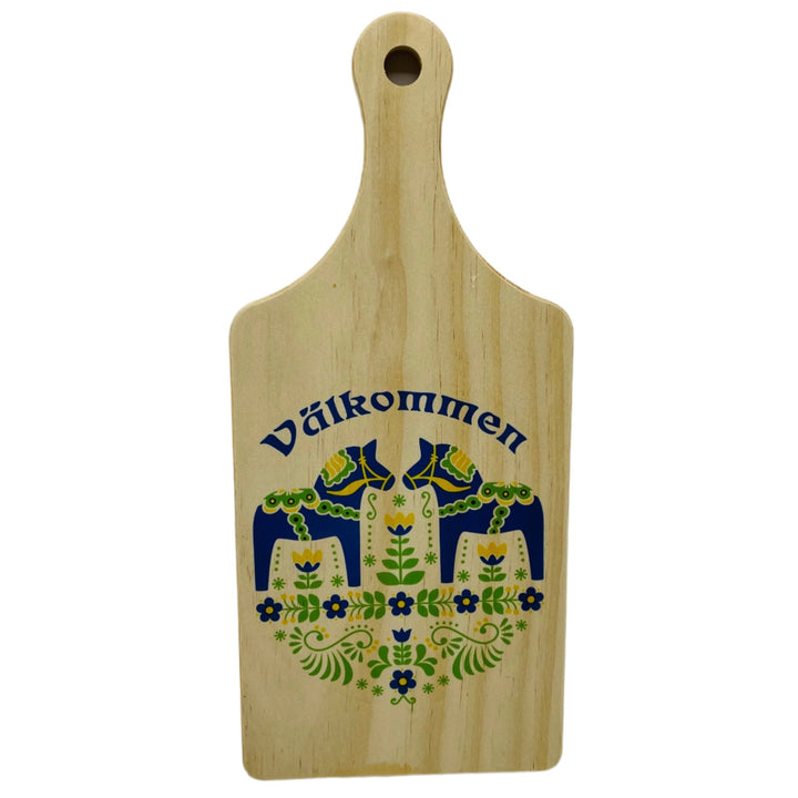 Wooden Cutting Board - Blue Dala Horses