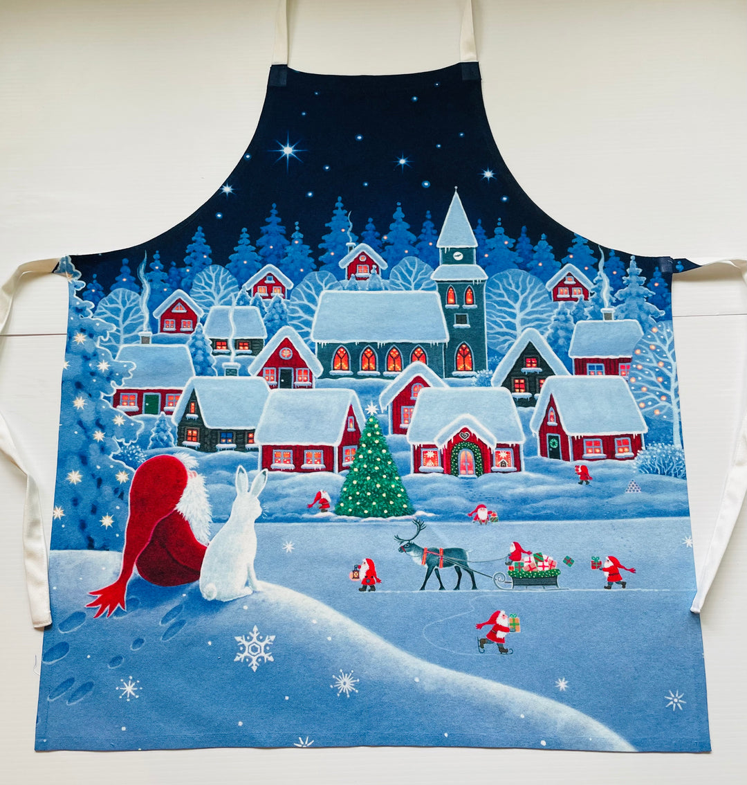 Apron - Eva Melhuish Tomte & Rabbit  watching Village