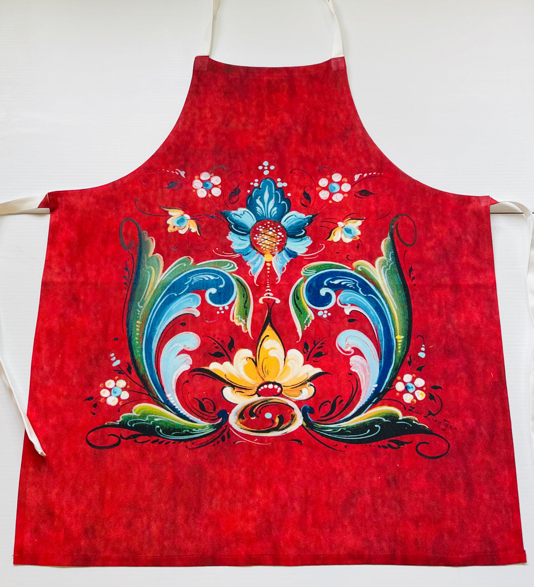 Apron - Lise Lorentzen Brick Red Rosemaling