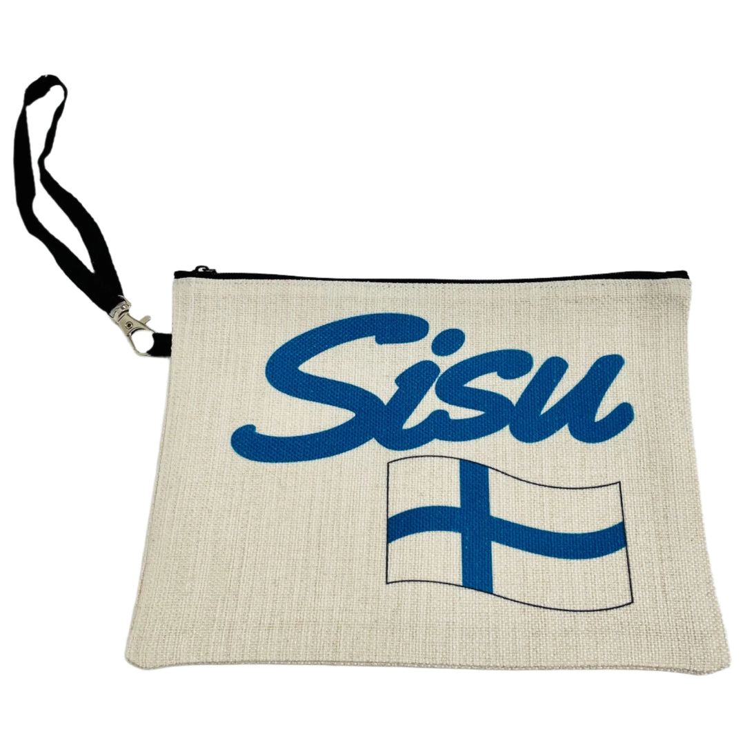 Zippered Cosmetic bag - Sisu with Finland flag