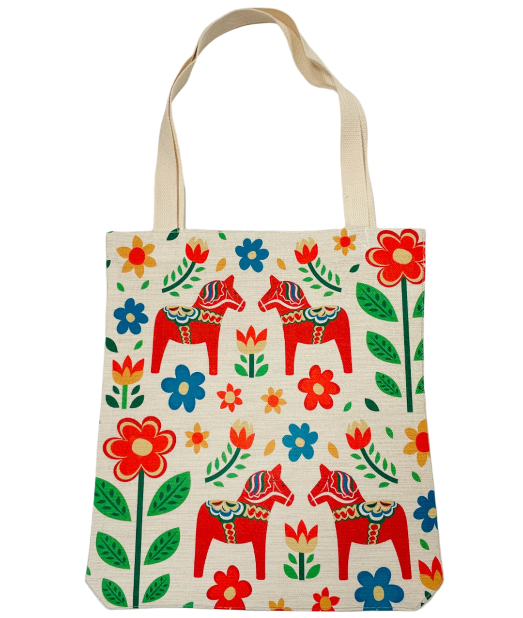 Linen look Tote bag Dala Horses & Flowers