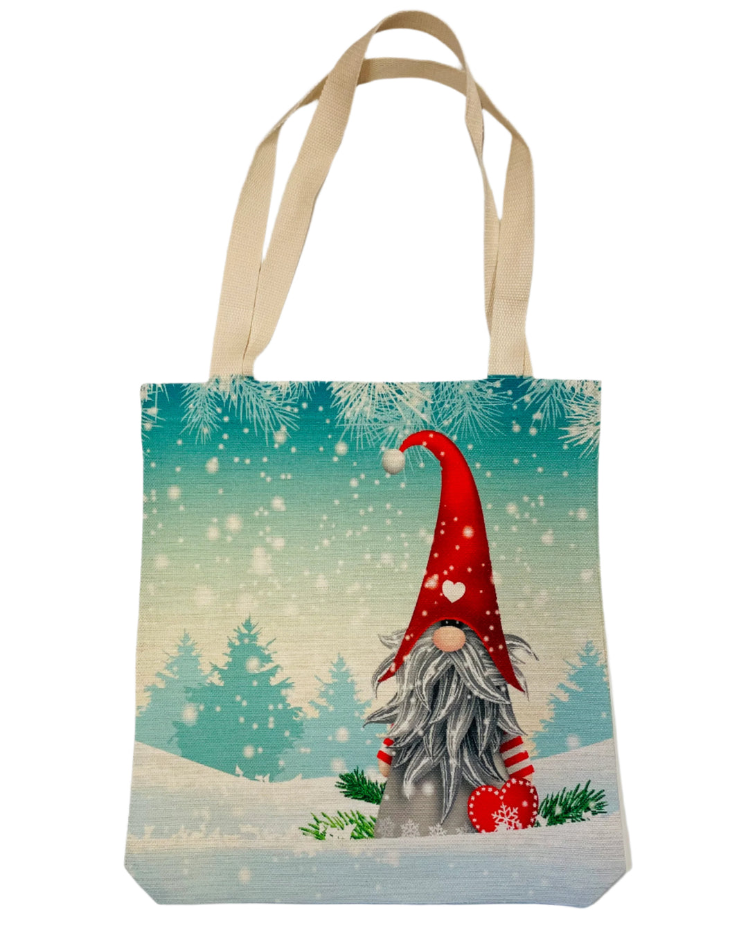 Linen look Tote bag Gnome with heart in the snow