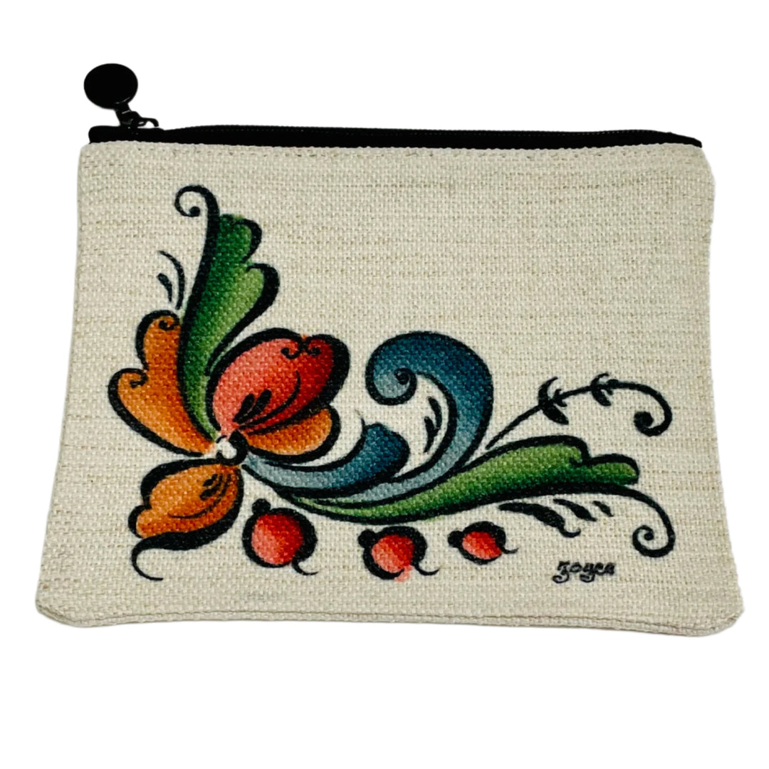 Zippered Pouch Coin Purse -  Rosemaling