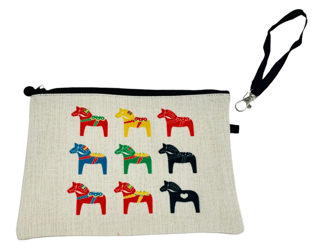 Zippered Cosmetic Bag - Dala horses