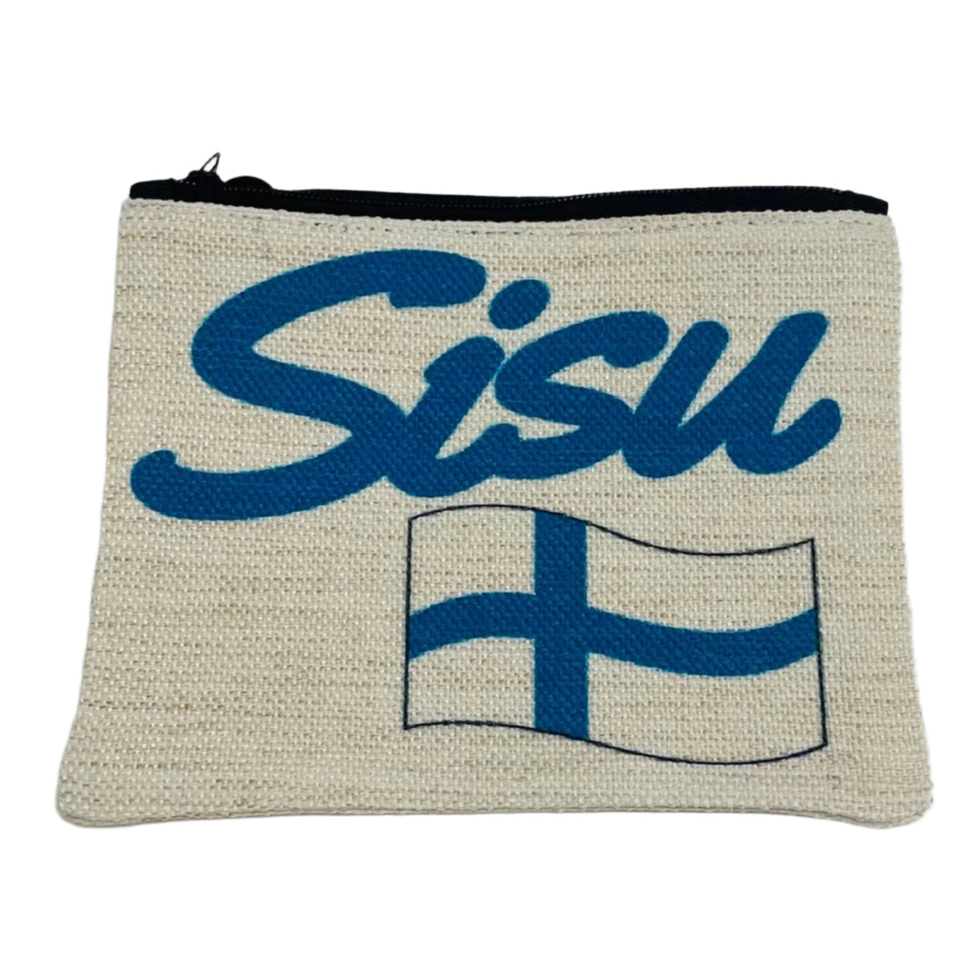 Zippered Pouch Coin Purse - Sisu with Finland flag