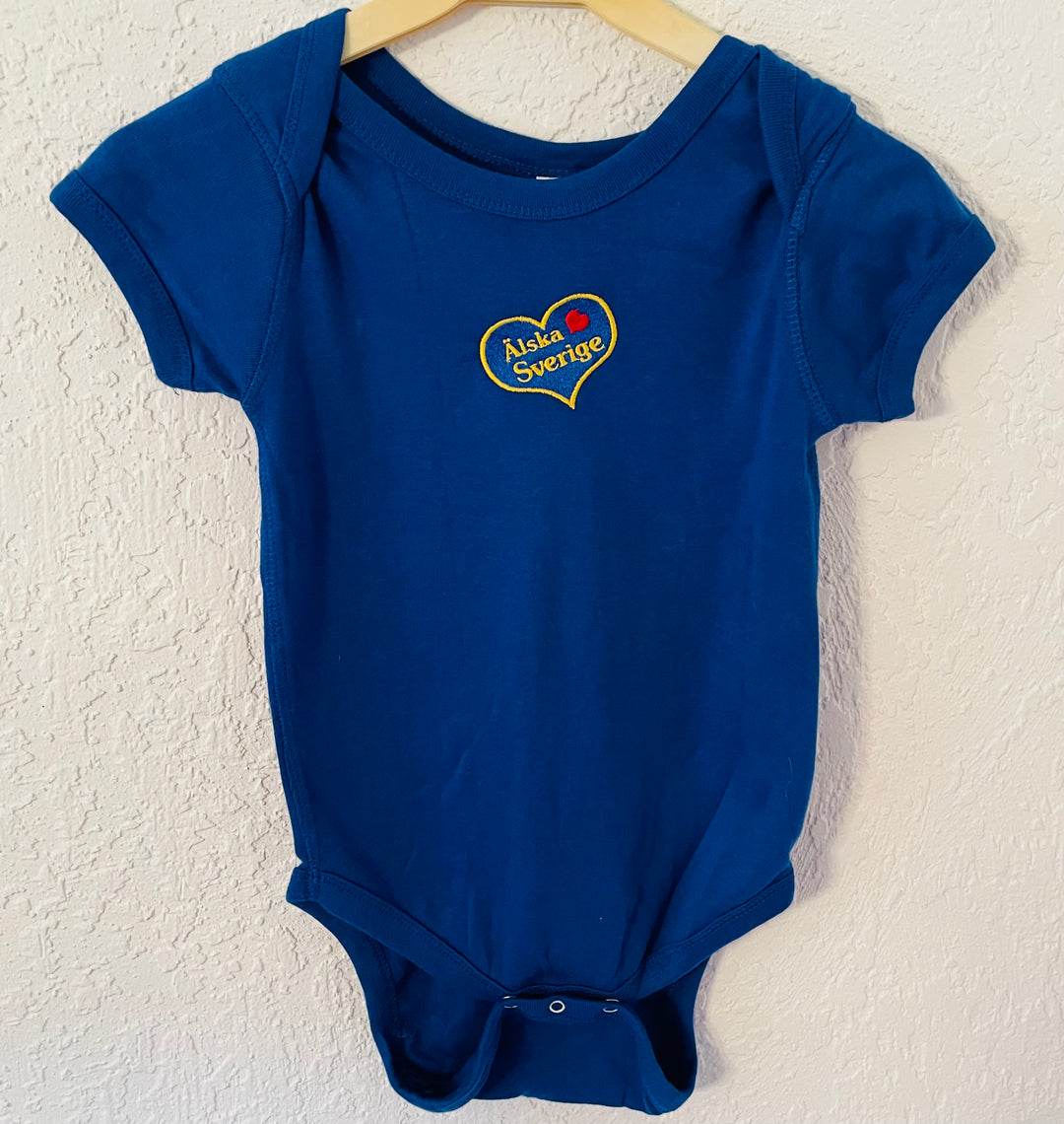 Royal Blue Baby Onezie with Snaps - Embroidered Love Sweden Heart