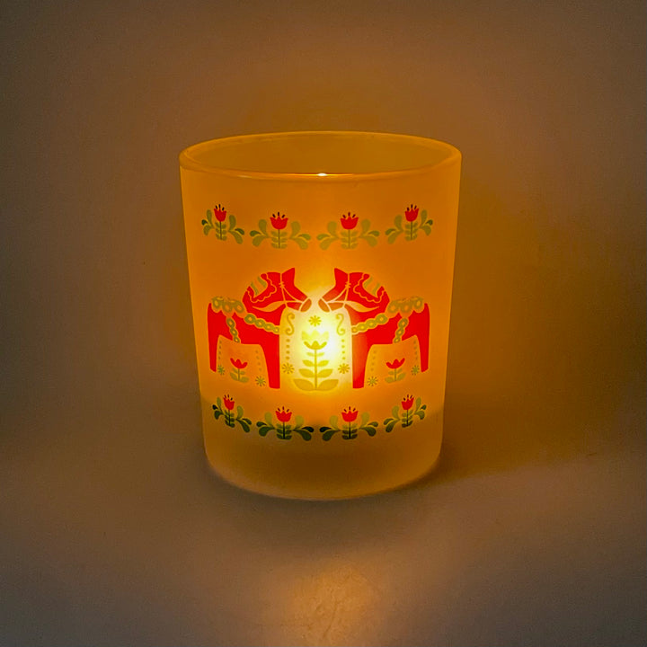 Frosted Glass Votive  - Dala horses & Flowers