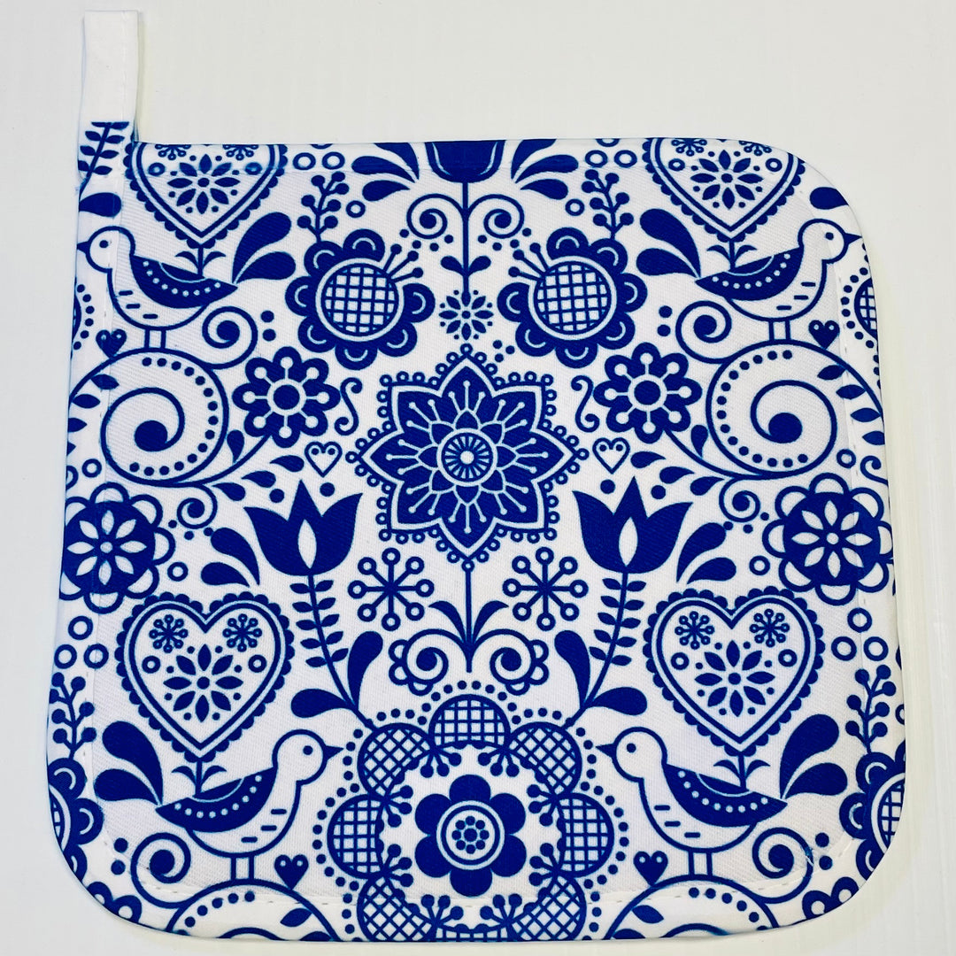 Pot Holder - Blue Folk Art