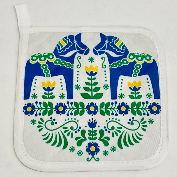 Pot Holder - Blue Dala Horses