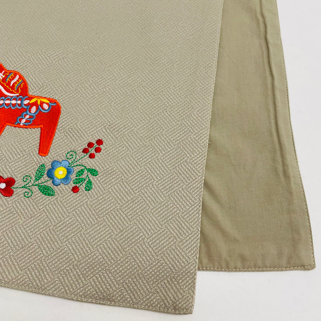 Dala Horse & Flowers Embroidered on 71" Grey/Taupe  Runner