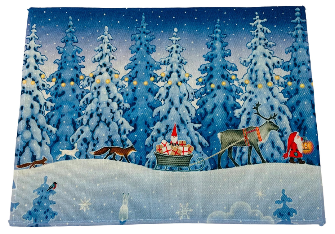 Eva Melhuish Placemat  Tomte trekking through snow