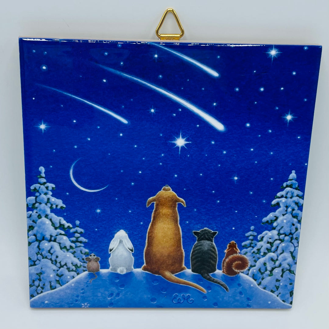 6" Ceramic Tile, Eva Melhuish Pets Watching Shooting Stars