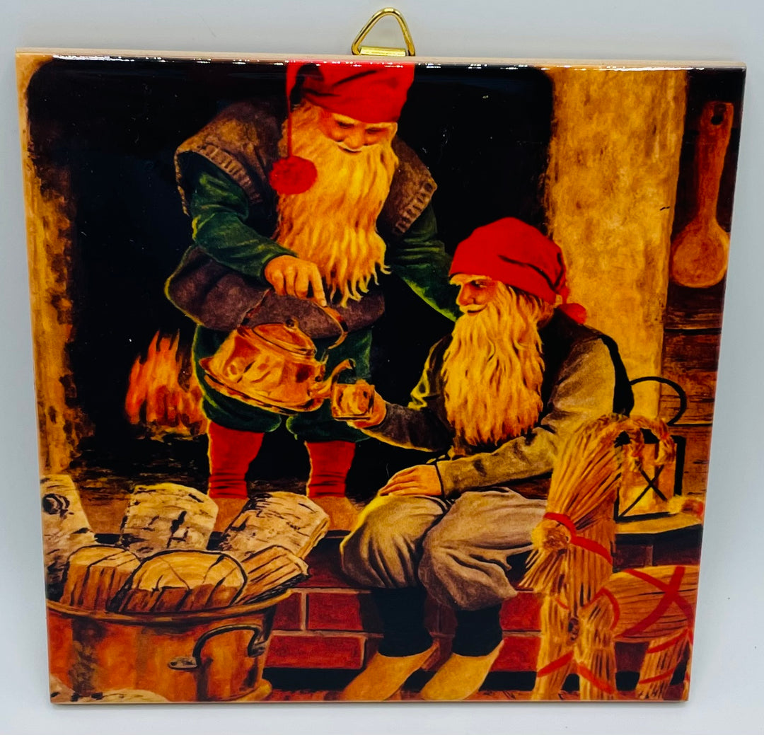 6" Ceramic Tile, Jan Bergerlind Tomtar with coffee