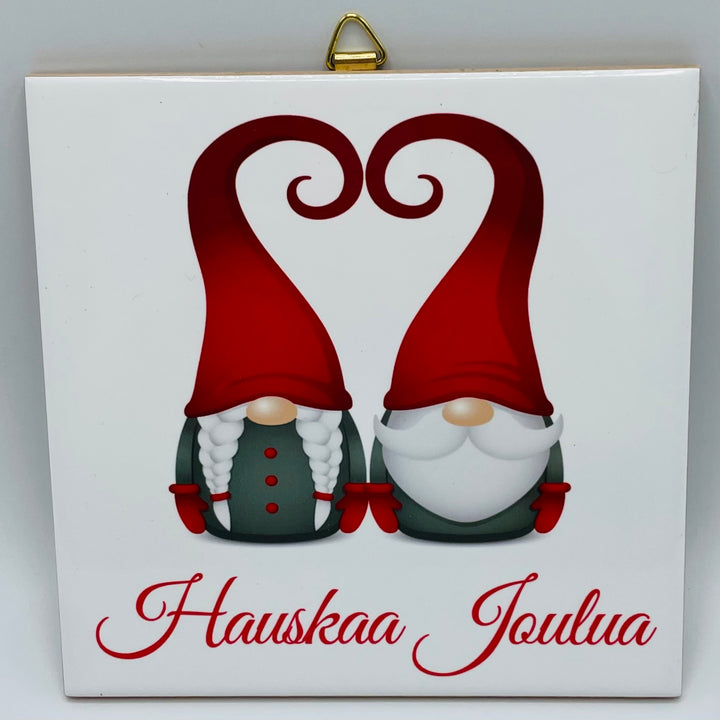 6" Ceramic Tile, Hauskaa Joulua Gnome Couple