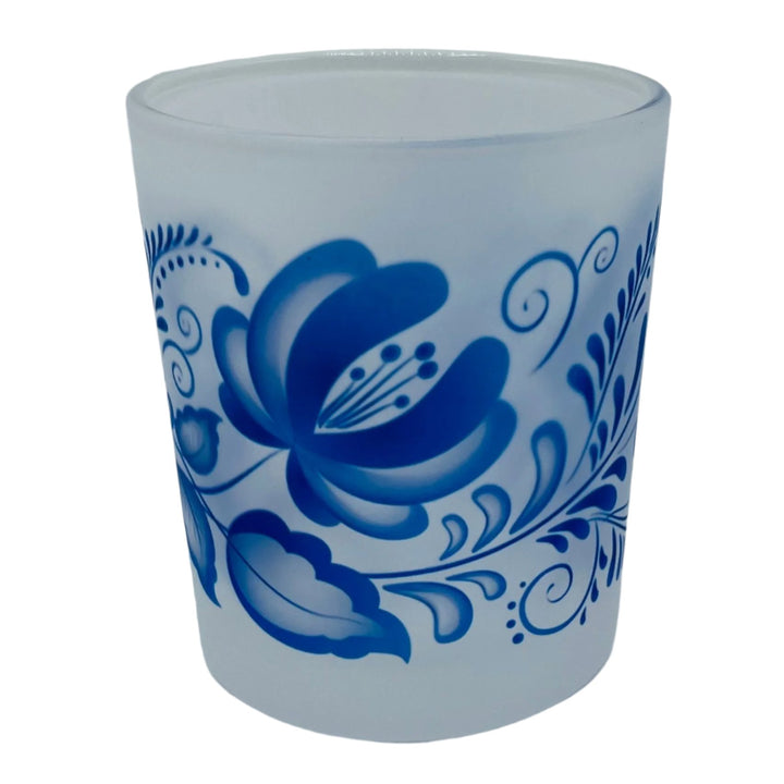 Frosted Glass Votive - Blue Folk Art