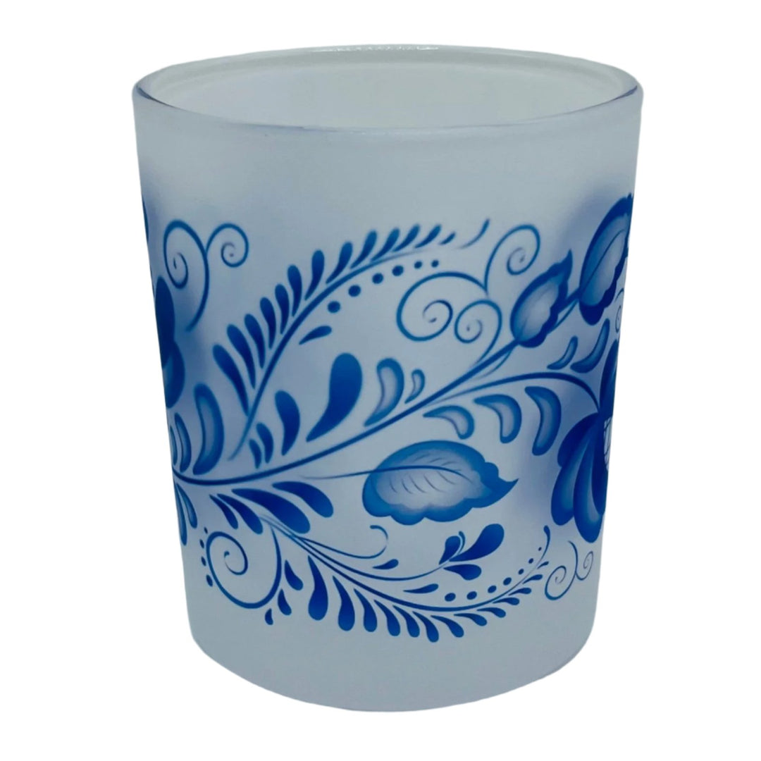 Frosted Glass Votive - Blue Folk Art