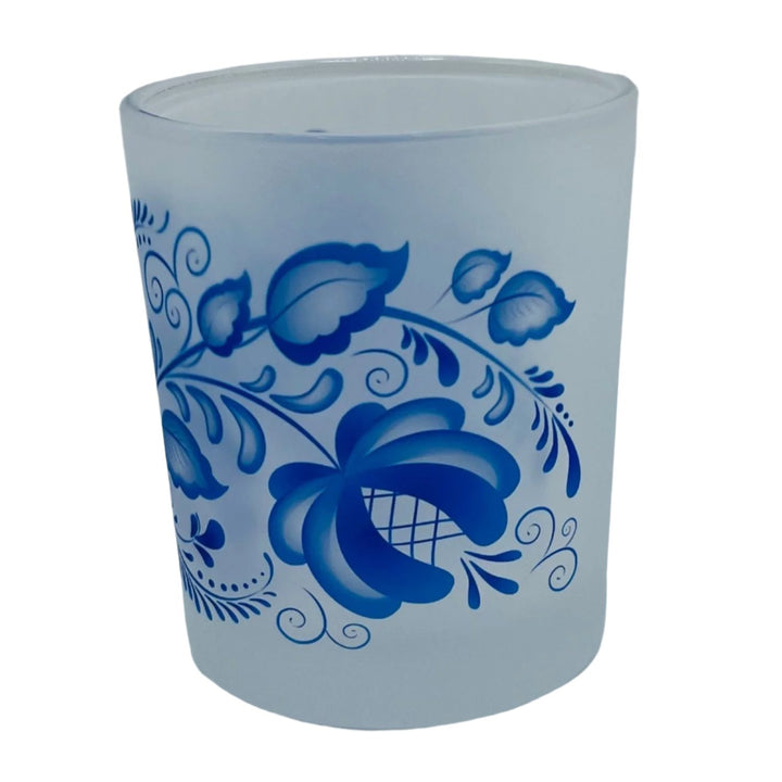Frosted Glass Votive - Blue Folk Art