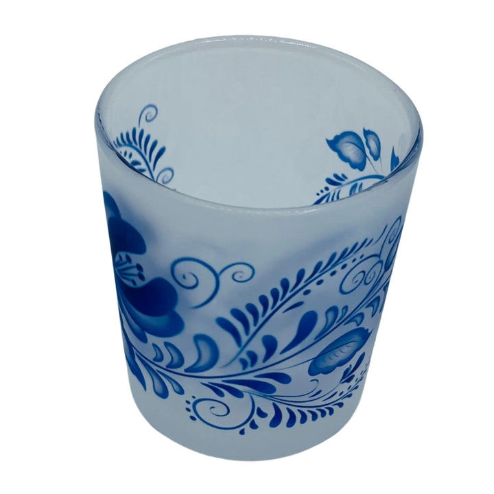 Frosted Glass Votive - Blue Folk Art