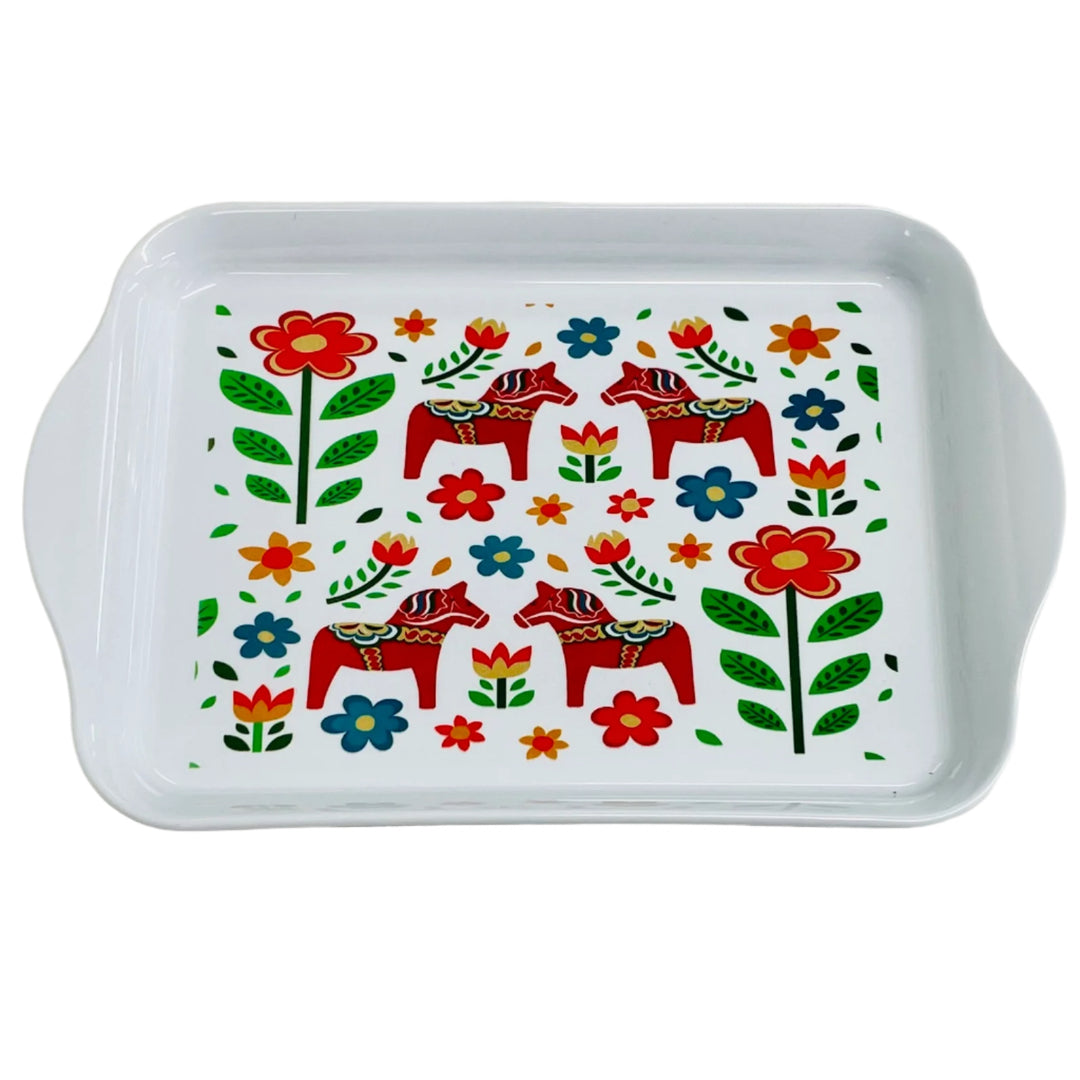 Small Tray - Dala horses & flowers