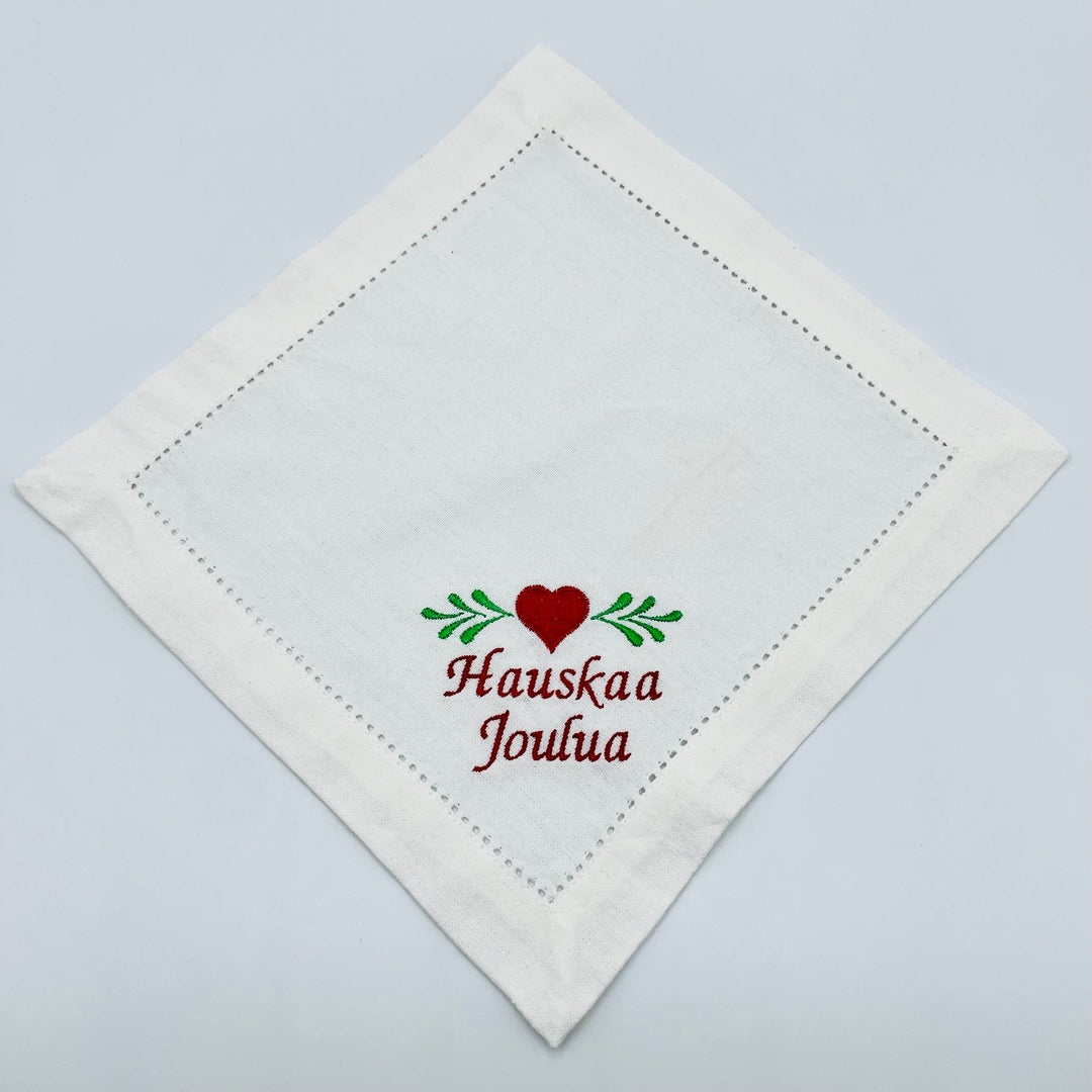 Small Square Doily Embroidered Hauskaa Joulua