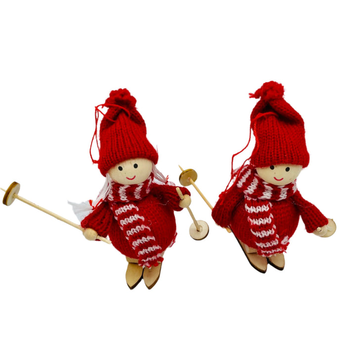 Gnome skier ornament pair