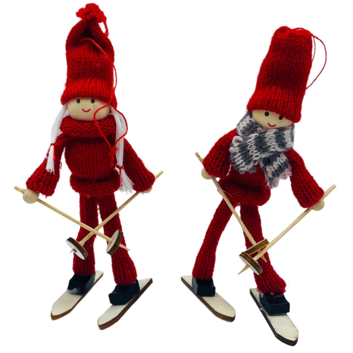 Gnome skier ornament pair