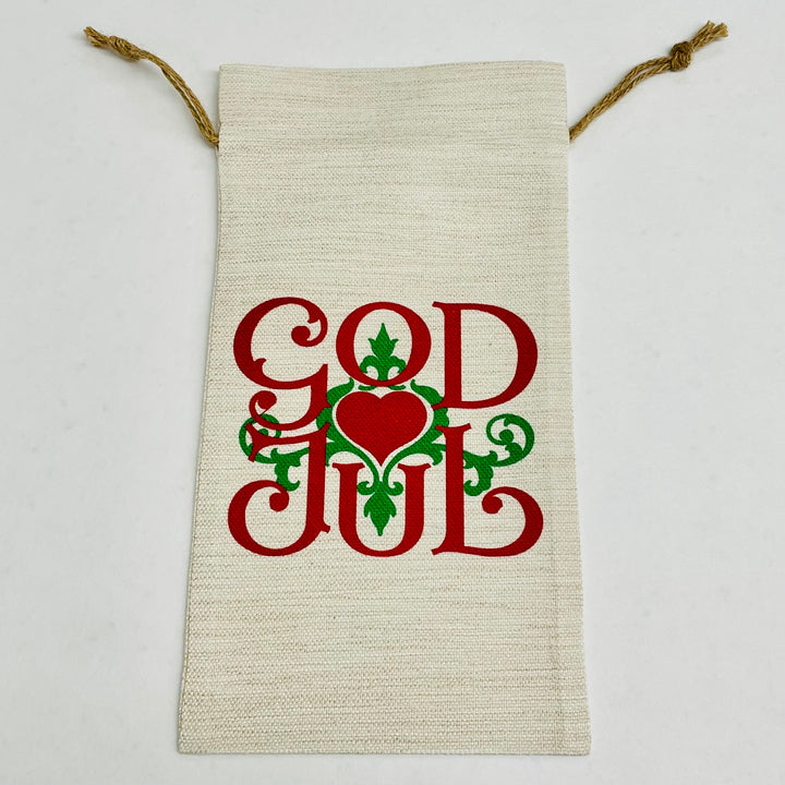 Bottle Gift Bag - God Jul Scroll