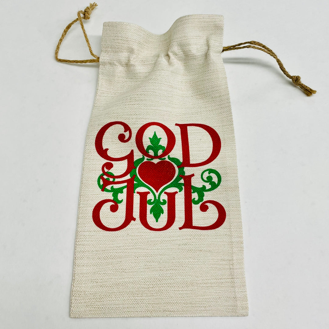 Bottle Gift Bag - God Jul Scroll