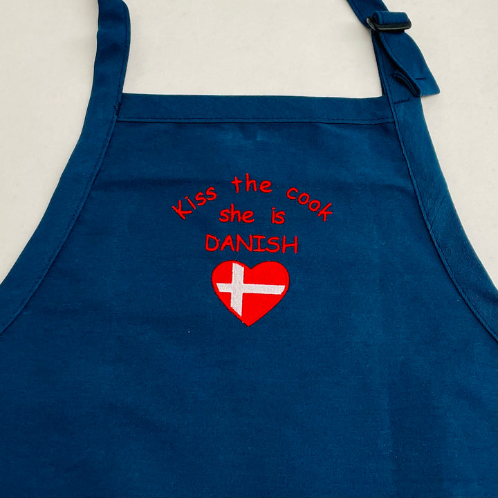 Apron - Embroidered Kiss the Cook she is Swedish, Finnish, Norwegian or Danish