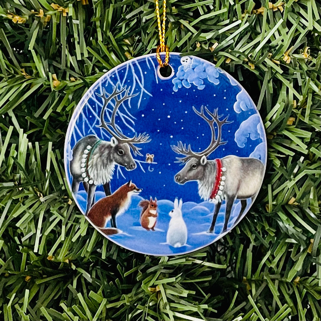 Ceramic Ornament, Eva Melhuish Two Reindeer & Animals