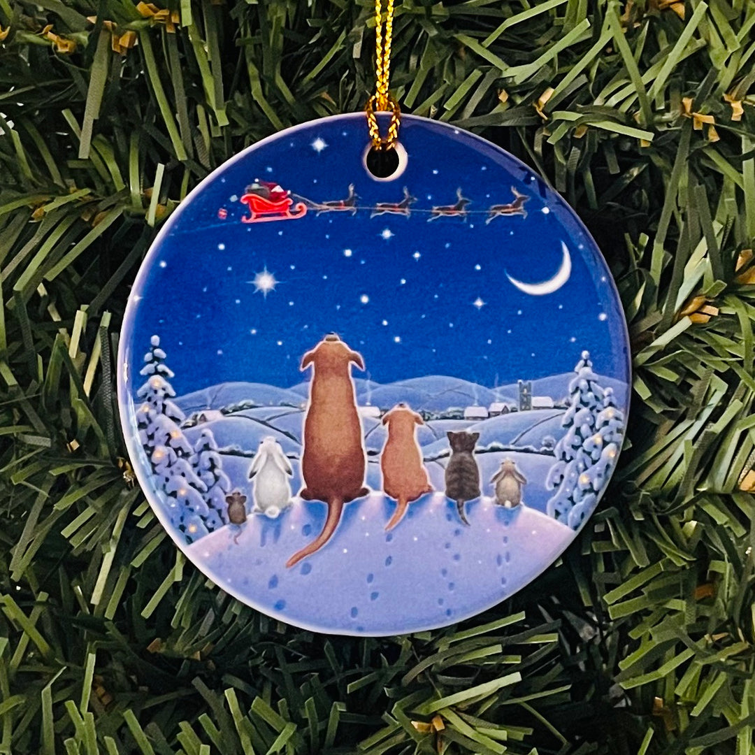 Ceramic Ornament, Eva Melhuish, animals watching santa