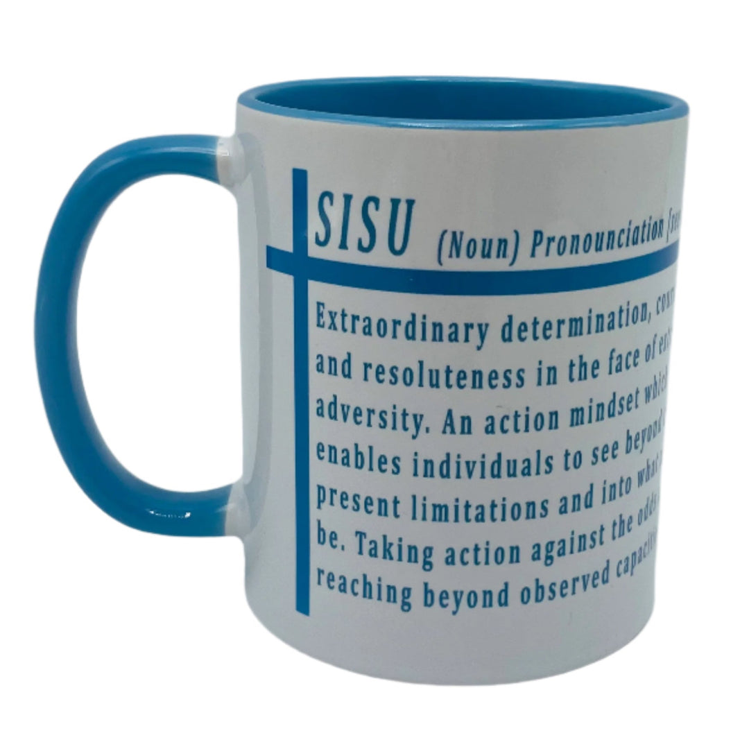 Sisu Definition coffee mug with light blue handle