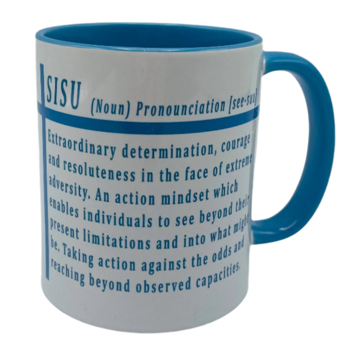 Sisu Definition coffee mug with light blue handle