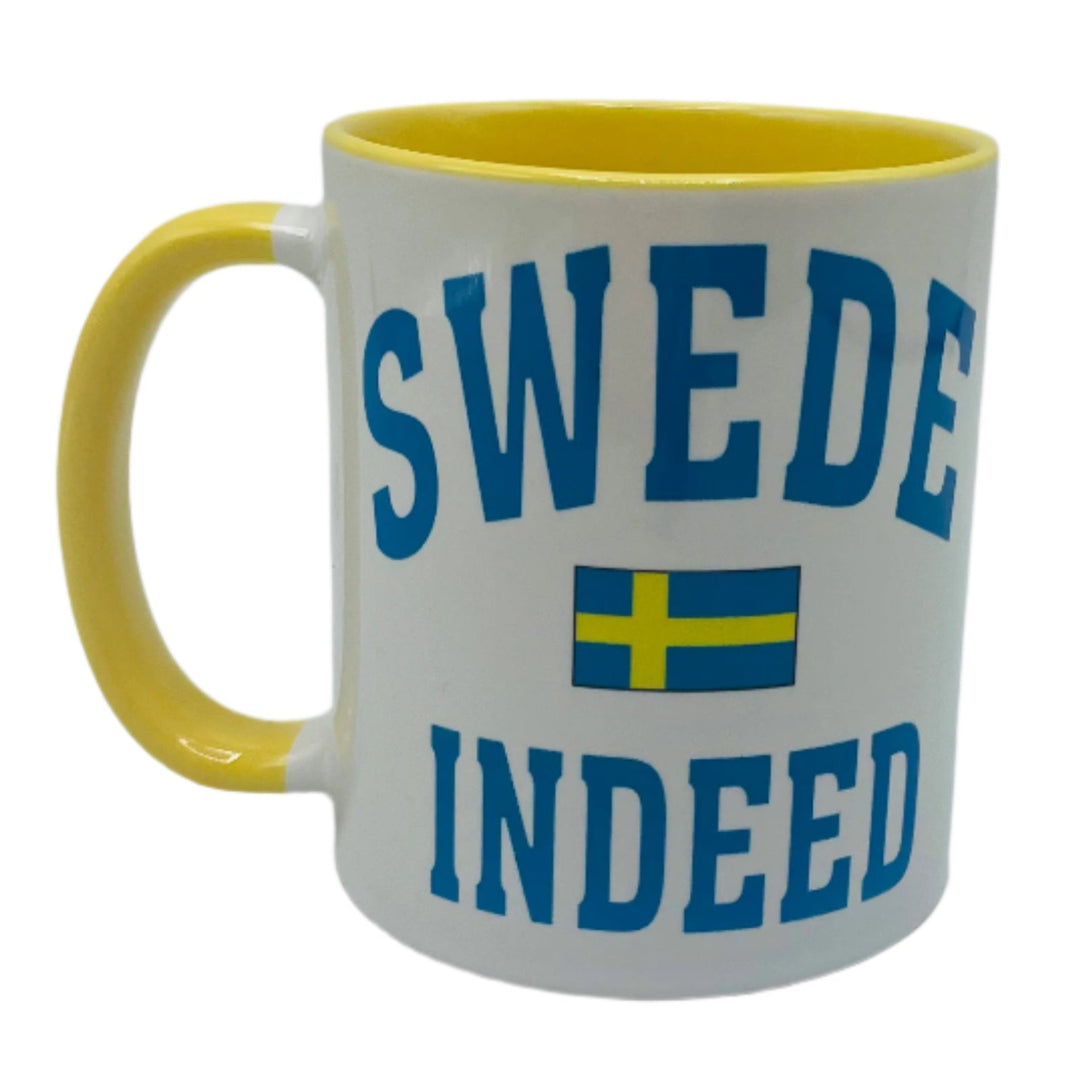 Swede Indeed coffee mug with yellow handle